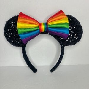 Disney Parks Minnie Black Sequin Ears Rainbow Collection Pride‎